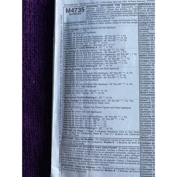 McCalls 4735 Women's applique cardigan jacket Sz os - Picture 4 of 5